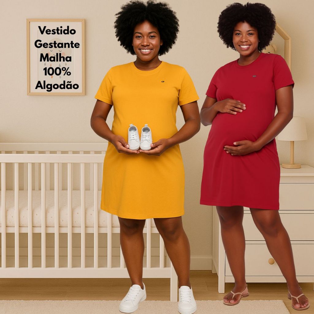 Vestido Gestante Básico de Algodão Moda Plus Size Look Casual Confortável em Oferta na Shopee