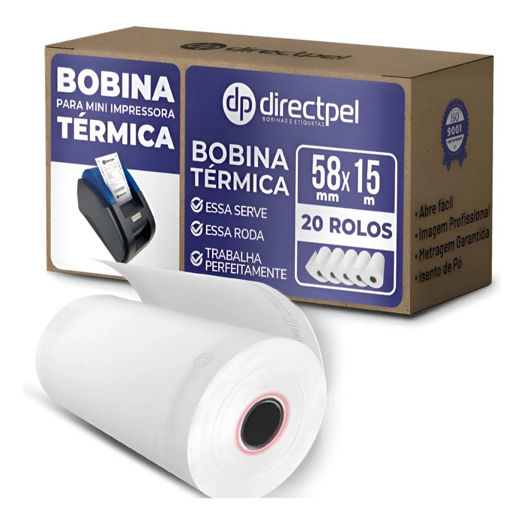 Directpel Bobina 58mm Mini Impressora Térmica - 20 Rolos Branco