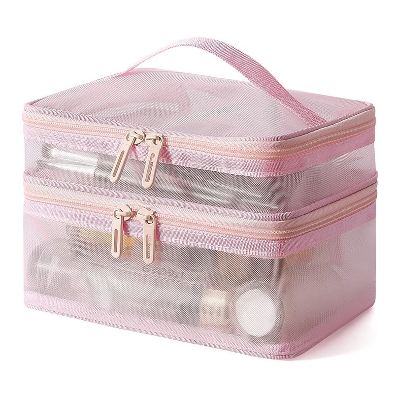 Necessaire Camada Divisória Dupla Organizador Cosmetico Transparente Portátil Grande Capacidade
