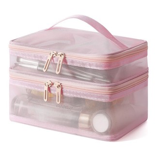 Necessaire Camada Divisória Dupla Organizador Cosmetico Transparente Portátil Grande Cap…