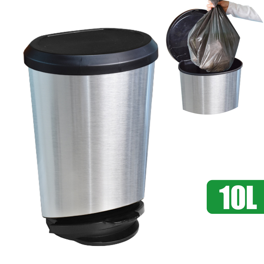 Lixeira 10L com Pedal Arqplast Label Inox Plástica para Cozinha Banheiro Escritório em Oferta na Shopee