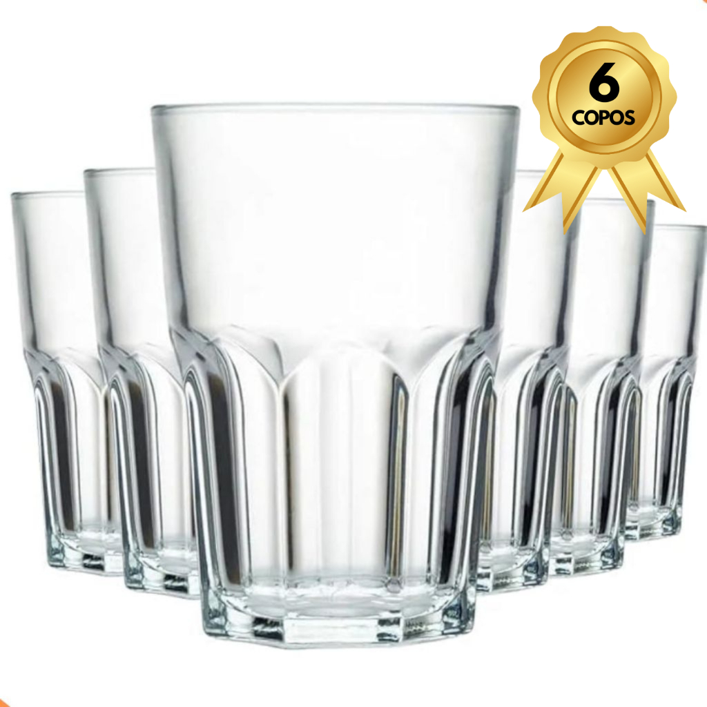 Jogo De Copos Em Vidro Água Suco Drink Refrigerante 350ml em Oferta na Shopee