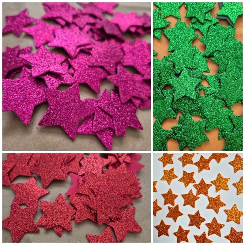 Aplique Estrela Eva Glitter Diversos Tamanhos 100un Artesanato Laço Pet Lembrancinhas Bolo Fake Enfeite Não é Adesivo