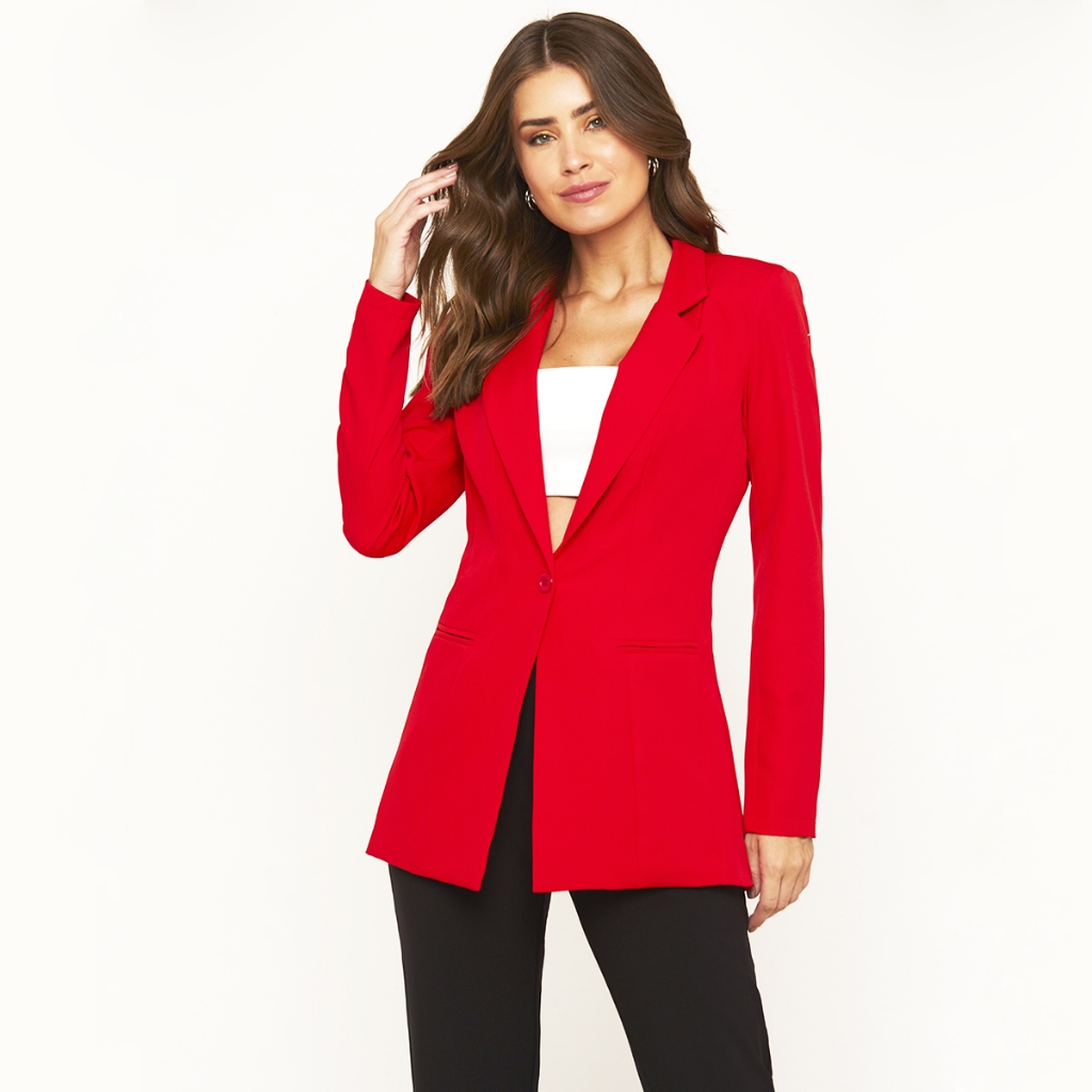 Maxi Blazer Forrado Alfaiataria Feminino Longo Acinturado Social