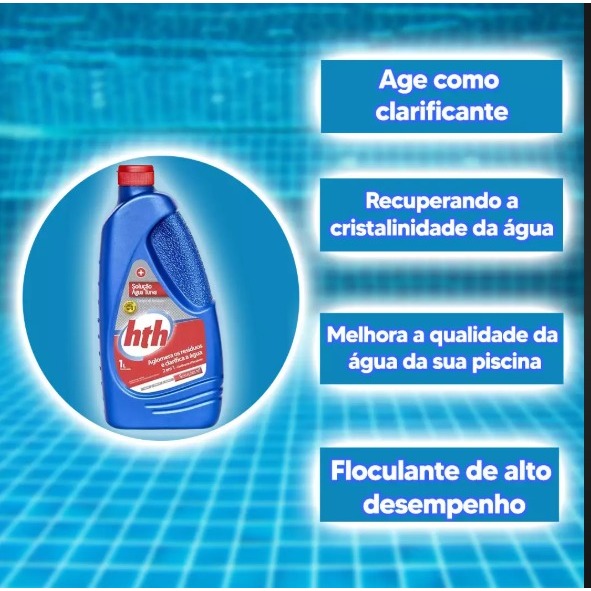Detalhes do Solução agua truva 1 litro HTH 2x1 para todos os tipos de piscina