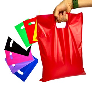 Sacola Plástica grossa 30X40 boca de palhaço triste Alça vazada para presente colorida em Oferta na Shopee