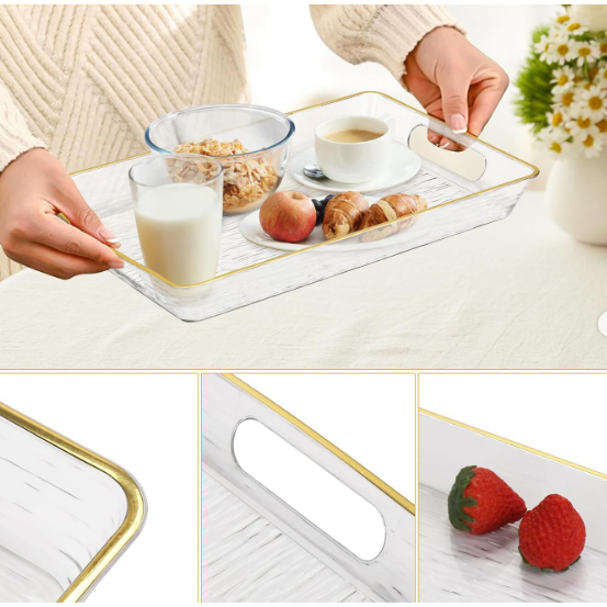 Bandeja Decorativa de Acrílico com Alças Douradas – Luxo e Elegância para Sua Casa