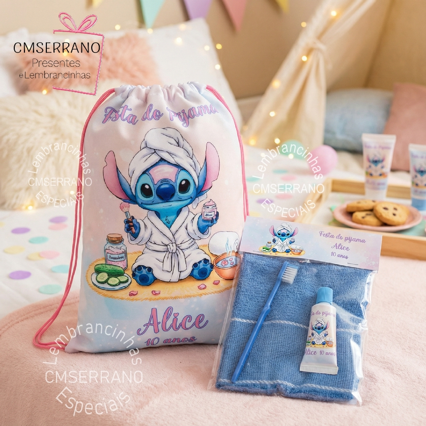 15 Kits Personalizado lembrancinha Festa Pijama Mochila Mascara Dormir Escova Toalhinha Kit Higiene
