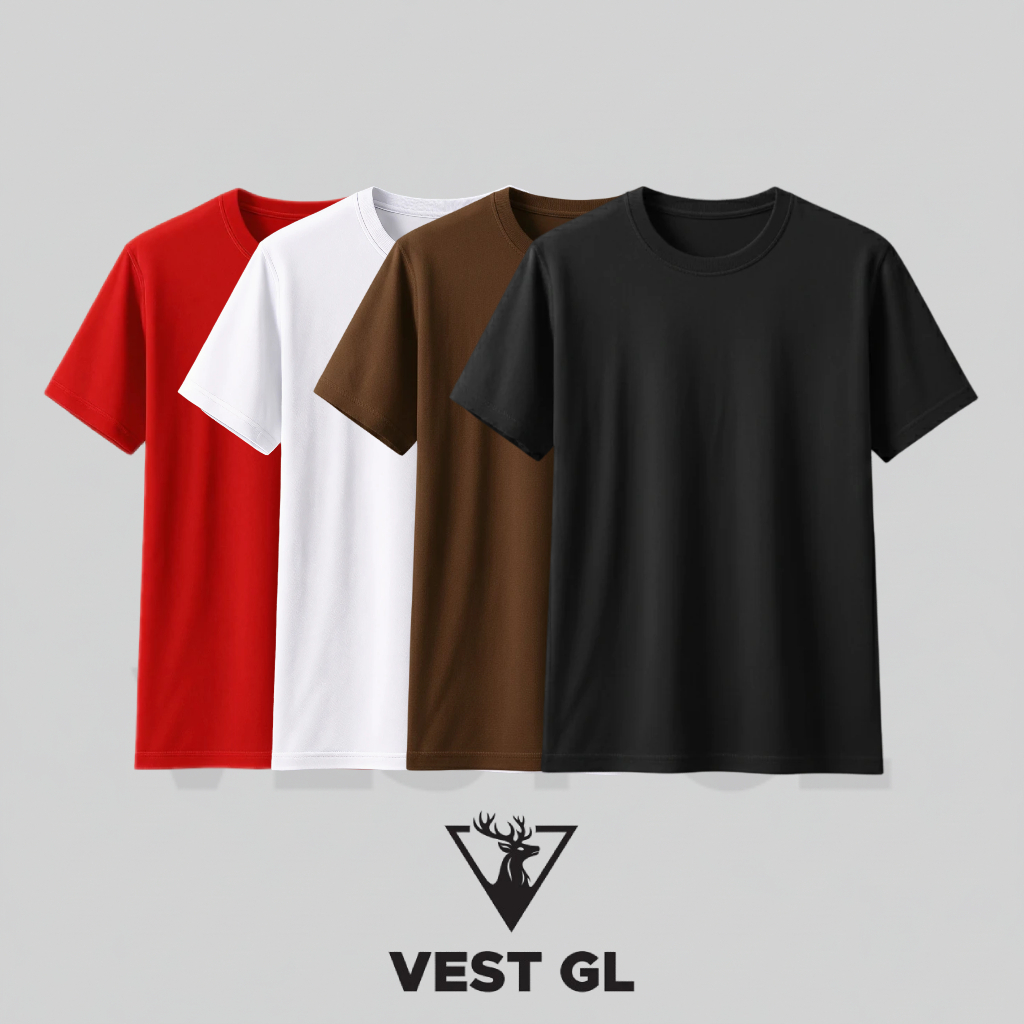 KIT 4 Camisetas - Preta, Branca, Marrom, Vermelha Algodão 30.1 Camisetas Básicas Lisas Tradicionais