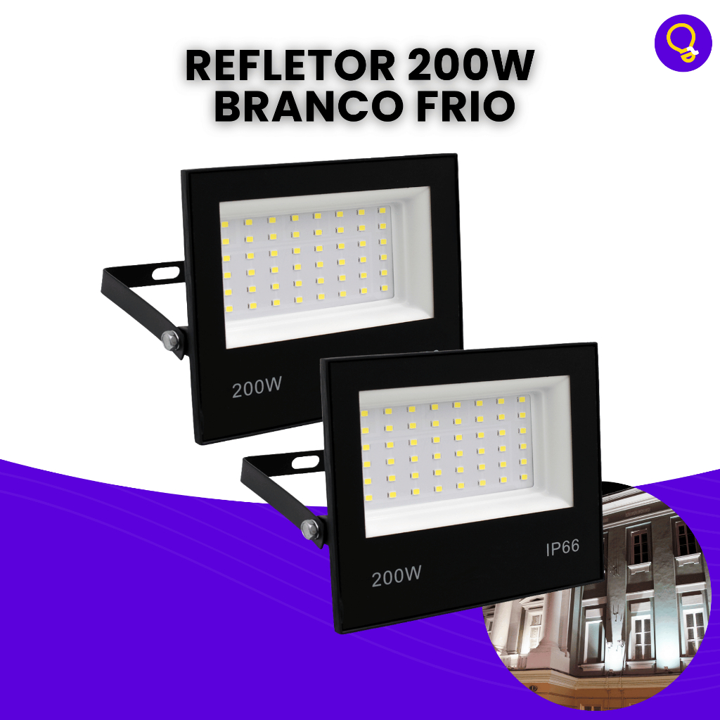 Kit 2 Refletor 200w Led Holofote Ip66 Bivolt Branco Frio 6000K em Oferta na Shopee