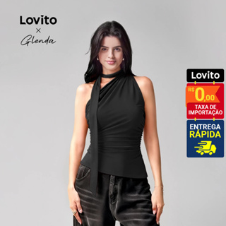 Lovito x Glenda Blusa Casual Feminina Lisa de Amarrar com Ombro de Fora TKNS31EX196 em Oferta na Shopee