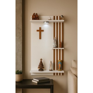 Oratório Ripado Mdf Com Luminária Painel Suporte Parede Cantinho Da Oração em Oferta na Shopee