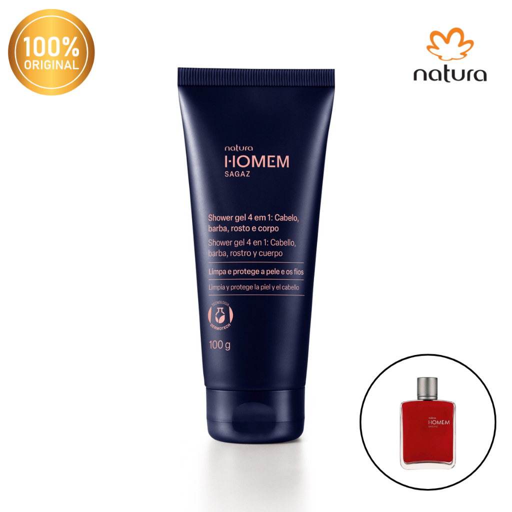 Shower Gel 4 em 1: Cabelo, barba, rosto e corpo Natura Homem Sagaz 100g em Oferta na Shopee