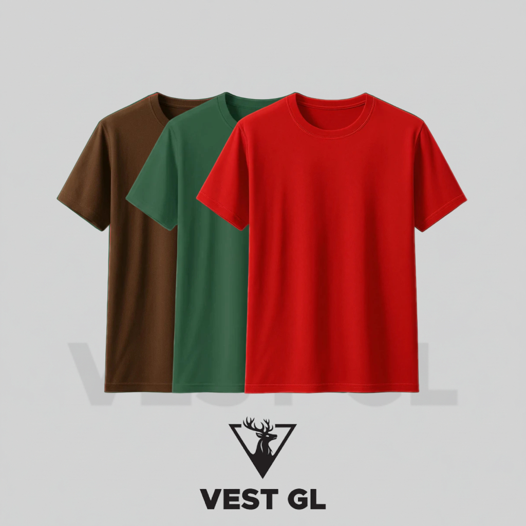 KIT 3X Camisetas Verde, Vermelha e Marrom Algodão 30.1 Camisetas Básicas Lisas Tradicionais Unissex