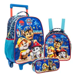 Kit Escolar Patrulha Canina: Mochila Rodinhas / Alças 16"40x30cm Lancheira Térmica e Estojo Box R Xeryus