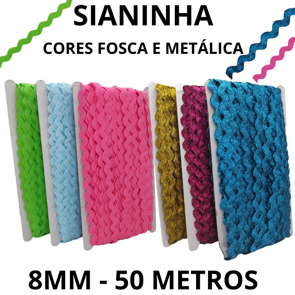 SIANINHA FITA PASSAMANARIA 8MM - 50 METROS - CORES SÓLIDA E METÁLICA em Oferta na Shopee