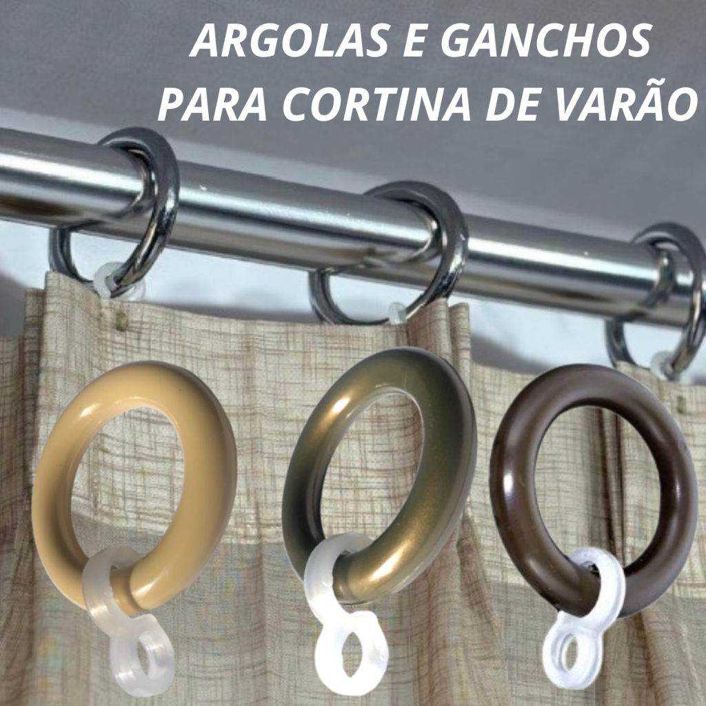 Argolas + Ganchos para Cortina de Varão 28mm Várias cores Para Varão Grosso