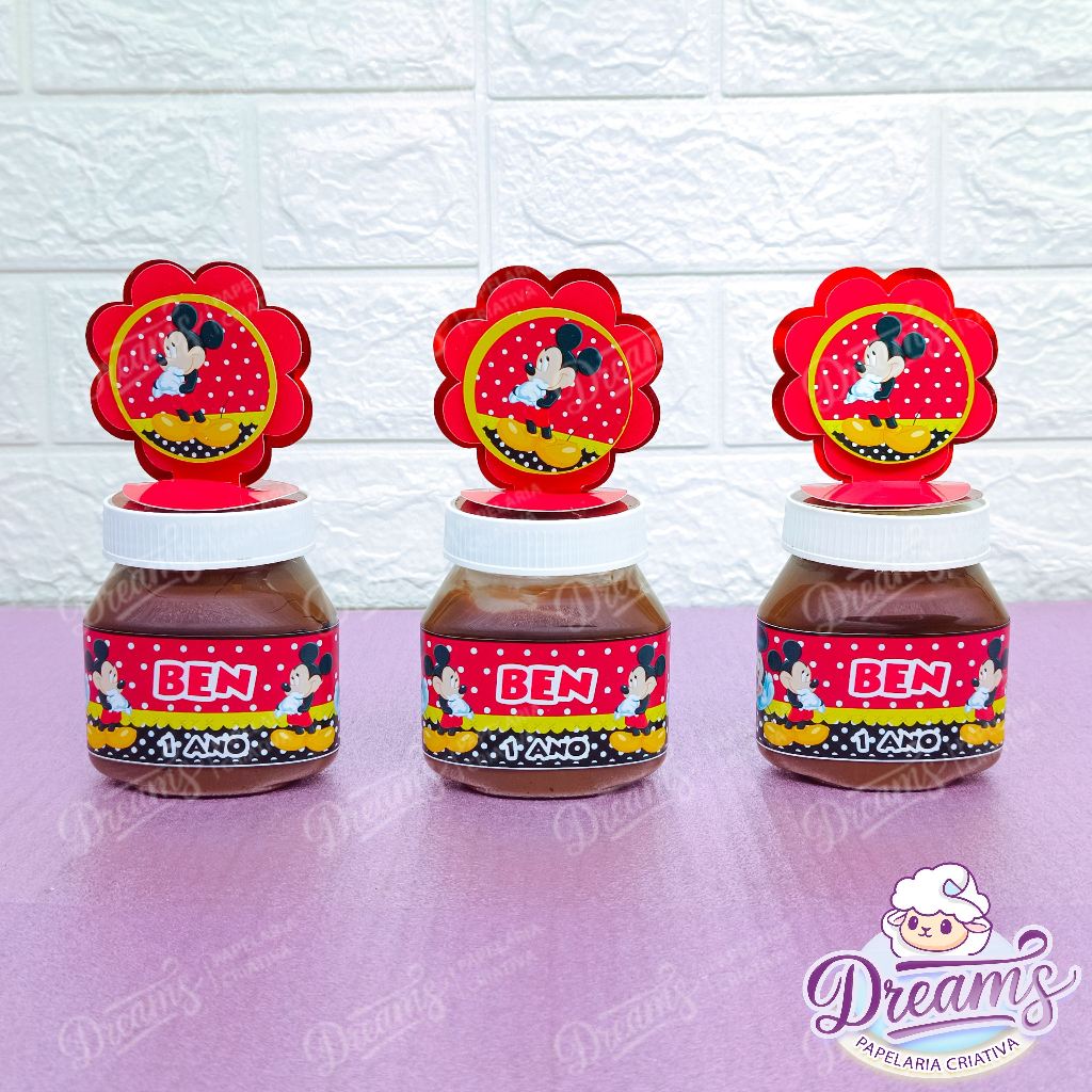 20 Apliques + 20 rótulos para Nutella 140g Mickey (FAZEMOS QUALQUER TEMA)