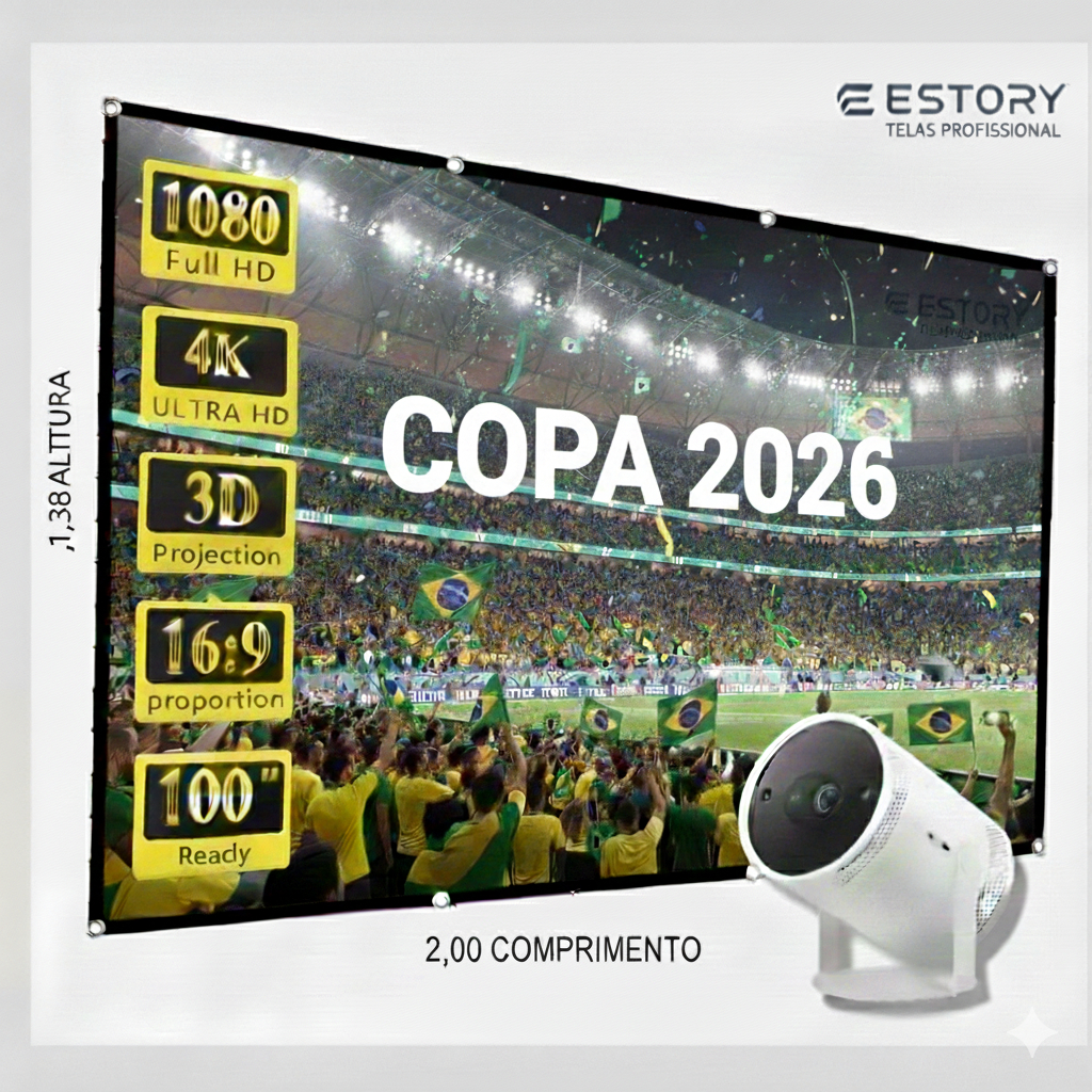 Tela de Projeção 100 Polegadas Profissional 16:9 Dobrável – Ideal para Projetores 4K e Full HD
