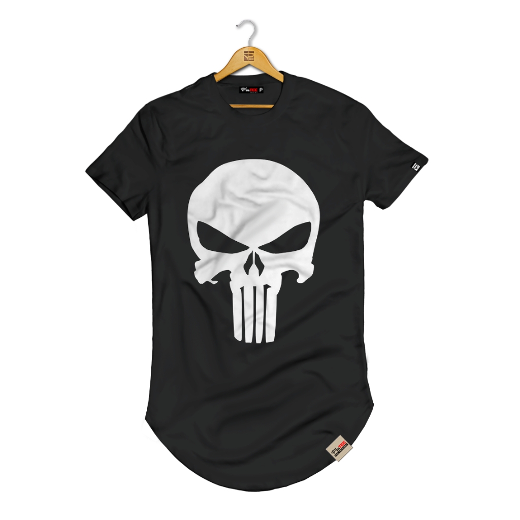 Camiseta Longline Street Wear Caveira Justiceiro 100% Algodão Alta Qualidade Comprovada