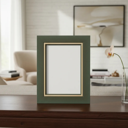 Porta Retrato Verde Fosco Dourado Resina Luxo Peq 9,5x14,5