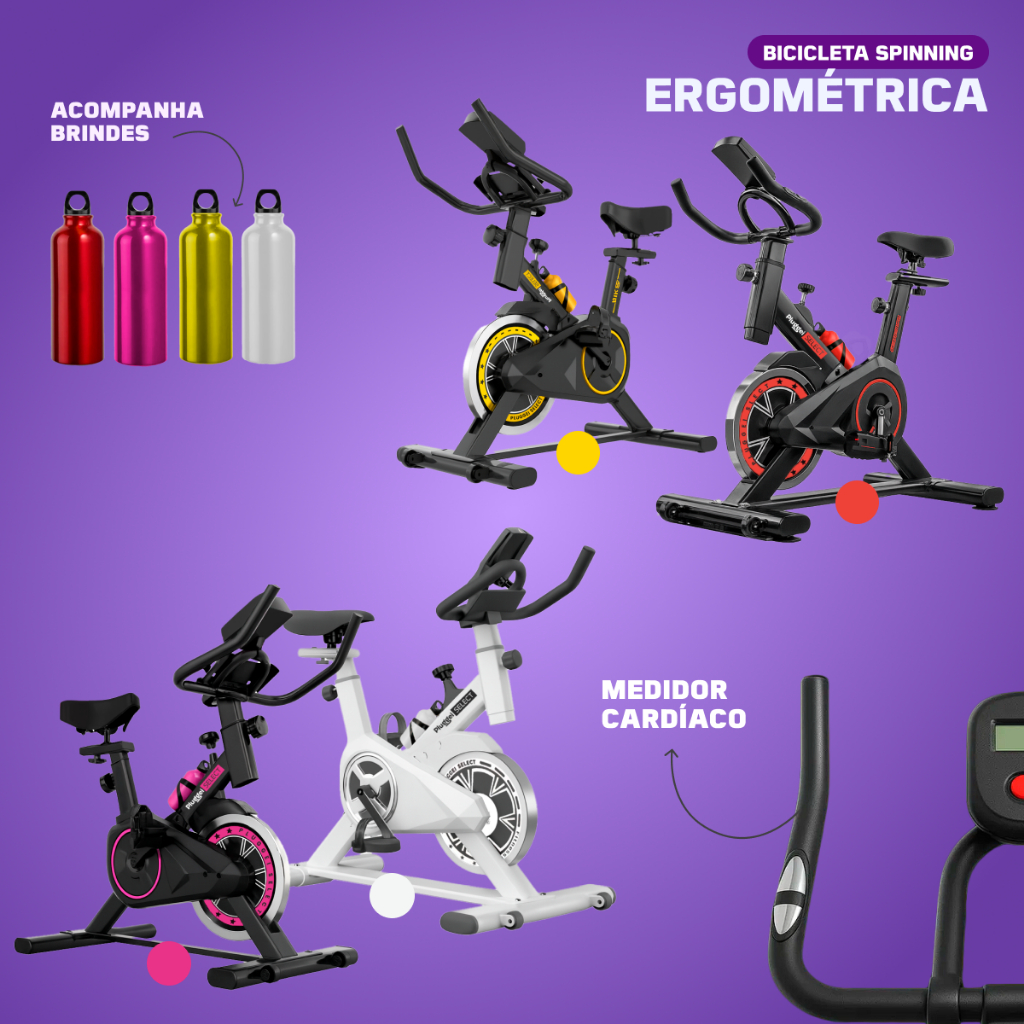 Bicicleta Spinning Ergométrica Semi Profissional Sport Preto até 120kg + Squeeze Garrafa em Oferta na Shopee