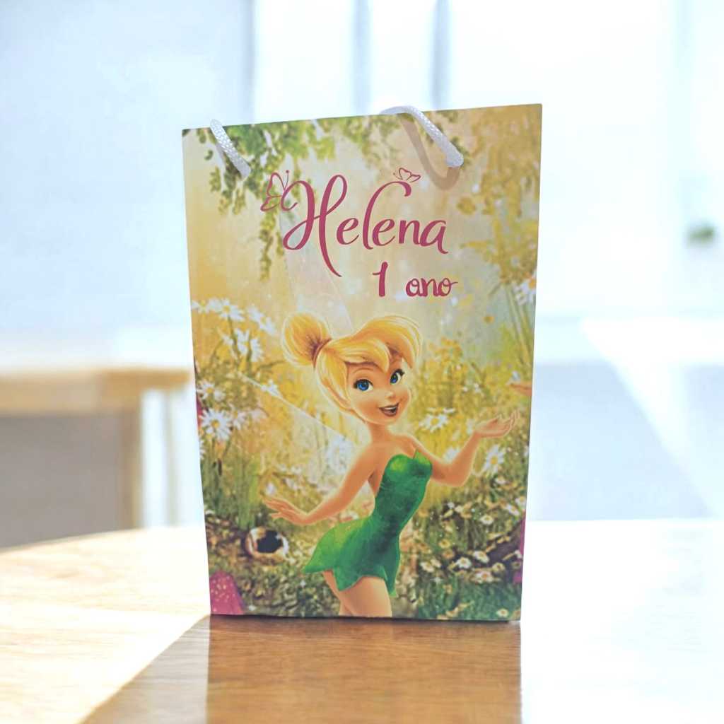Sacolinha Personalizada com nome e idade 13x20  SININHO Aniversário Festa Lembrancinha Personalizado