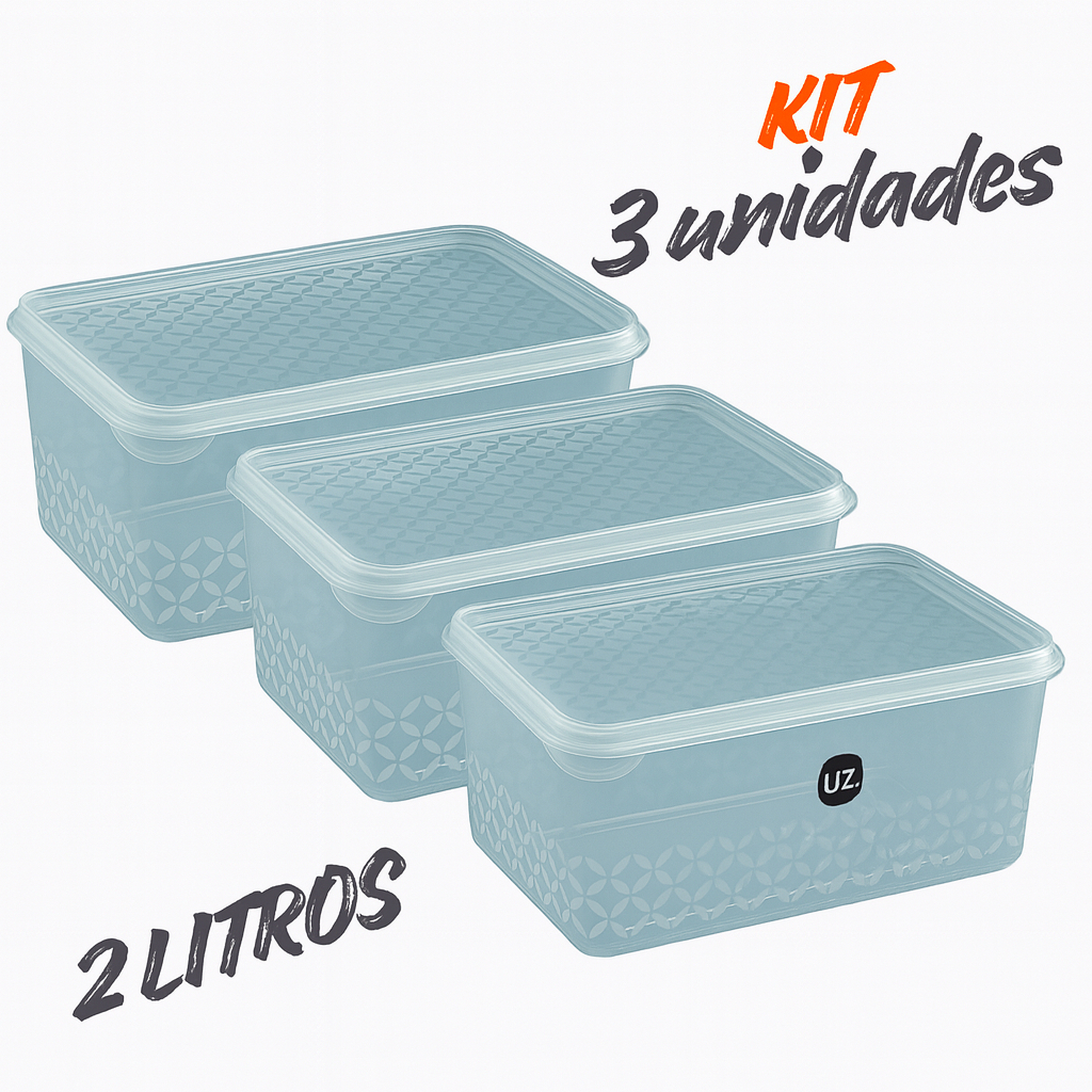 Kit 3 potes 2l multiuso transparente com tampa bpa free jogo plastico premium uz marmita porta fruta em Oferta na Shopee