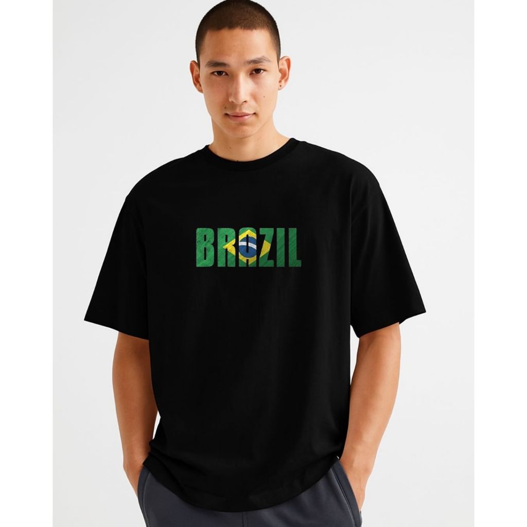 Camisa do Brasil Copa do Mundo Blusa Seleção Brasileira Camiseta Casual Algodão Fio 30.1 Bandeira do Brasil Básica