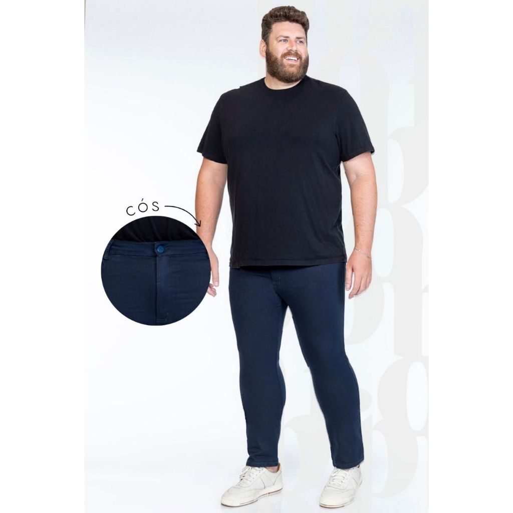 Calça Slim Fit Masculina Plus Elastano Sarja Azul Marinho Biotipo