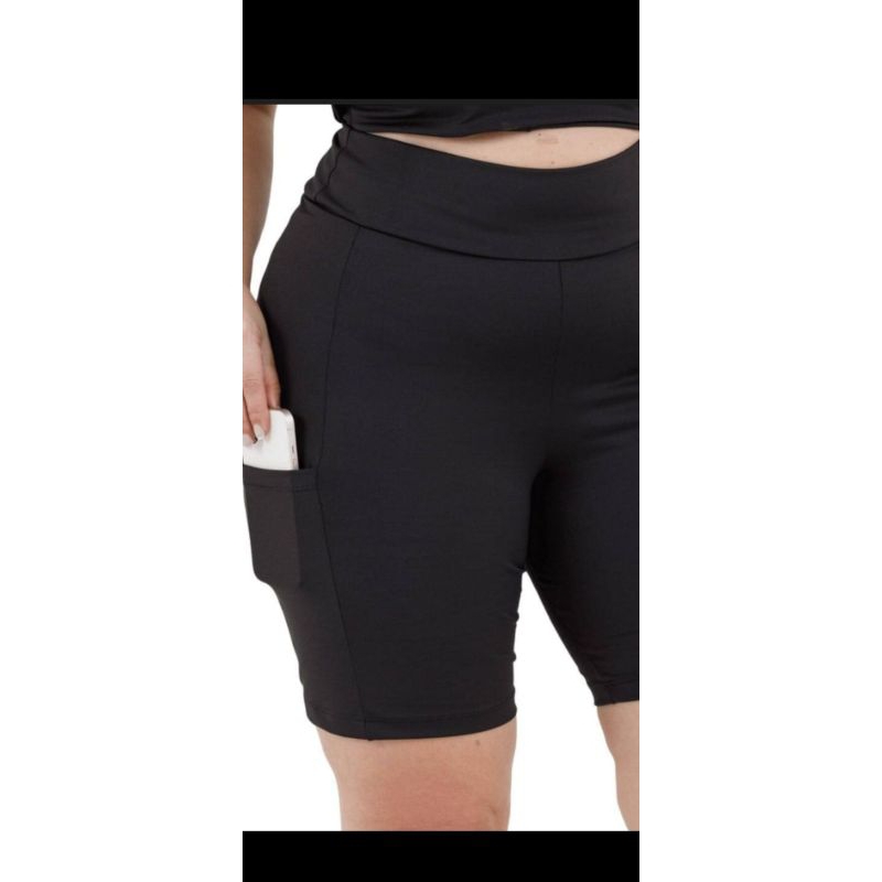 Bermuda Academia Feminina Linha Fitnes Zero Transparencia Com Bolso Lateral Coz Alto