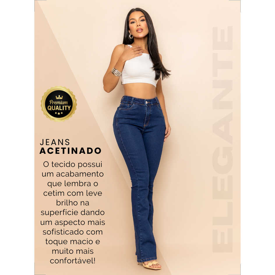 Calça Flare Feminina Jeans Boca de Sino Cintura Alta Empina Bumbum Modeladora Premium