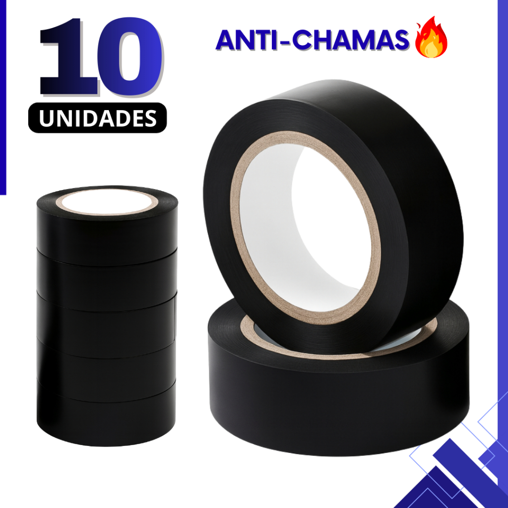 Kit 10 Fita Isolante Anti Chamas 5 Metros Para Instalação Elétrica Durável e Segura em Oferta na Shopee