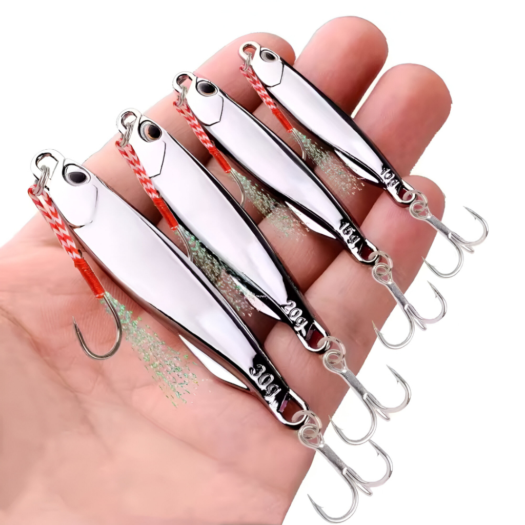 Isca Metal Jigs 10gPesca Jigging Isca Colher De Prata Spinnerbait Iscas De Baixo Atum Jig Enfrentar