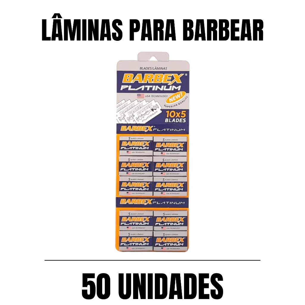Lâminas Barbex Platinum Para Barbear  Aço Inoxidável Profissional Caixa com 50 Unidades
