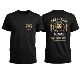 Camisa personalizada barbeiro/barbearia com nome instagran e whatsapp em Oferta na Shopee