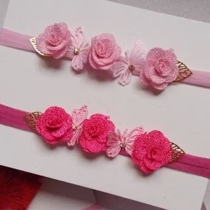 Faixinha de Bebê flores e borboletas, tiara delicada para bebê, faixa de meia de seda com flores