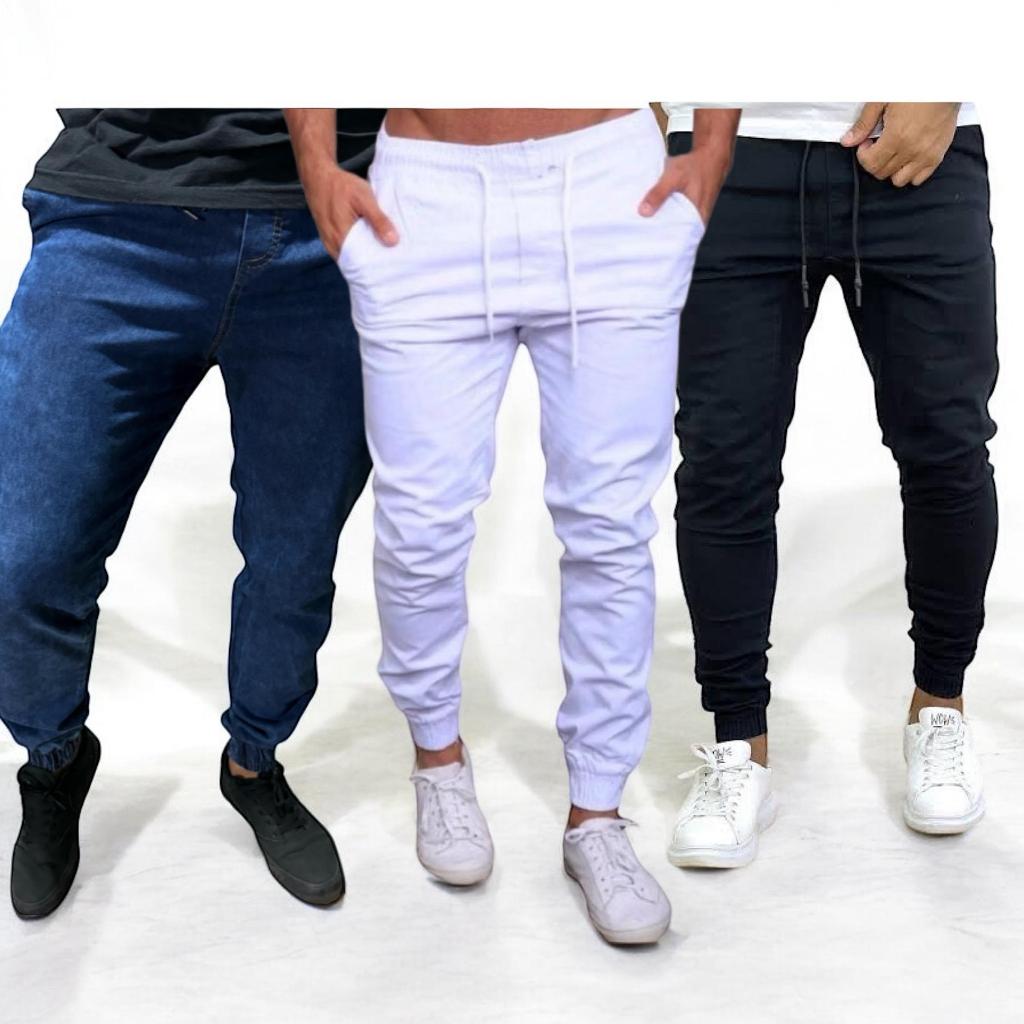Kit com 3 Calças Jogger Masculinas de Sarja Confortável