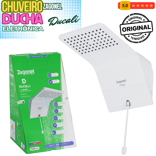 CHUVEIRO ZAGONEL LANÇAMENTO! DUCHA ELETRÔNICA DUCALI C/ ESPALHADOR GRANDE, JATO OBEDIENTE 127V-220V.