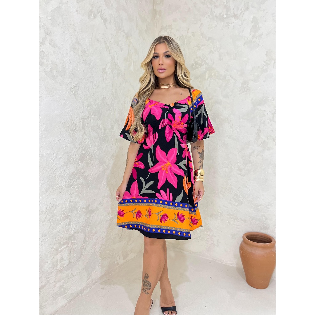 Vestido Verão Fresquinho Estampado - Viscolinho Soltinho