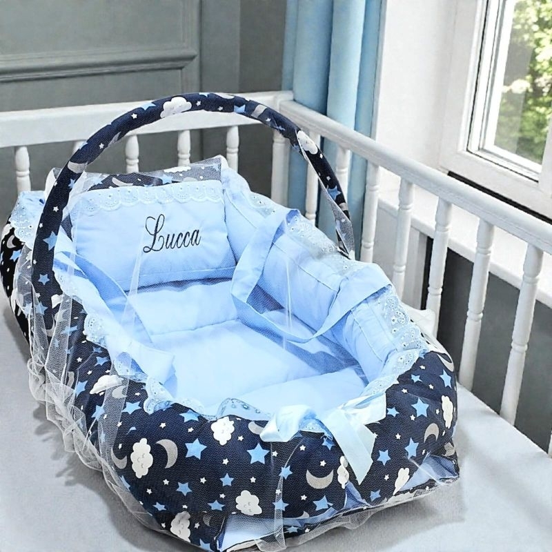 Ninho Redutor De Berço Com Mosquiteiro E Nome Do Bebe Personalizado