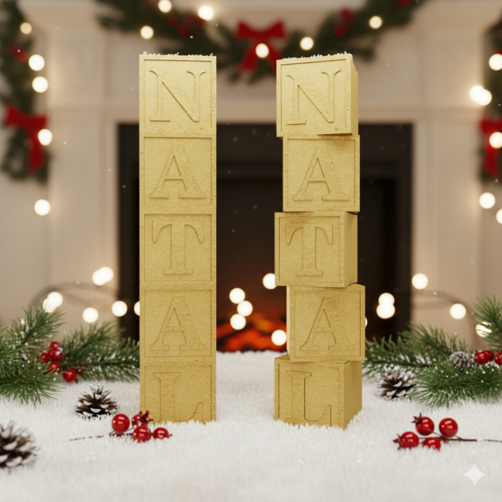 Kit Cubos NATAL 30cm MDF Cru 5 Peças Letras Gigantes Decoração Natal Baby Box Natalino Cenário Fotos Ensaio Festas