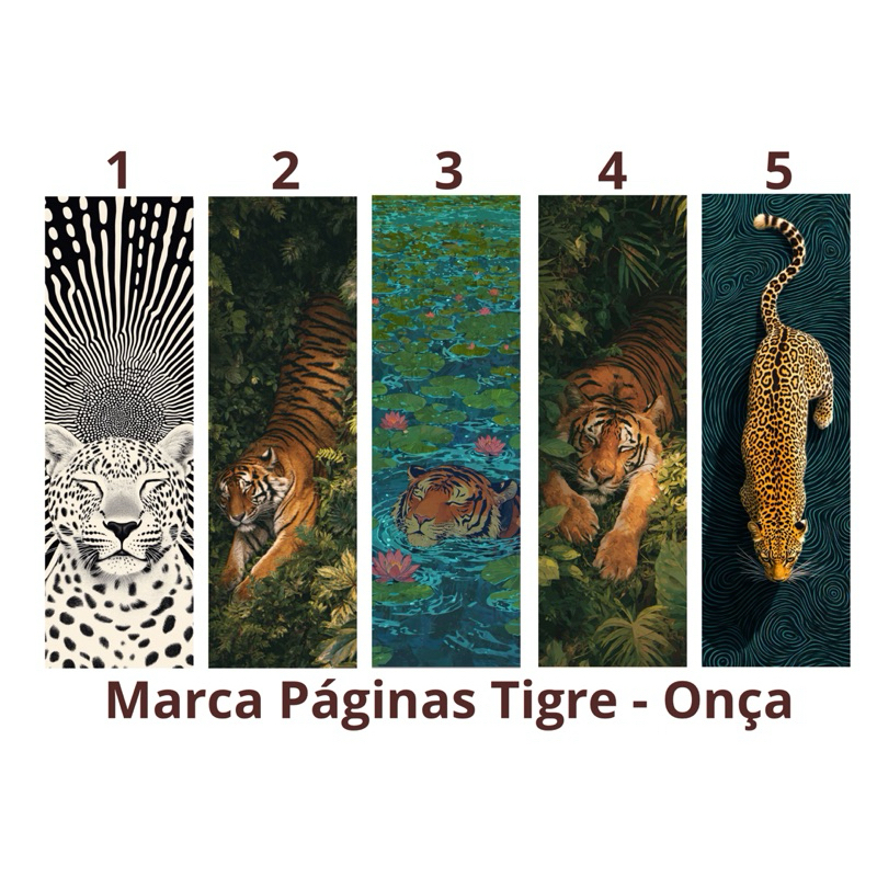 Marcador de Páginas Onça Tigre Leão Plastificado Artesanal COM OU SEM FRENTE VERSO E TASSEL 16x5cm