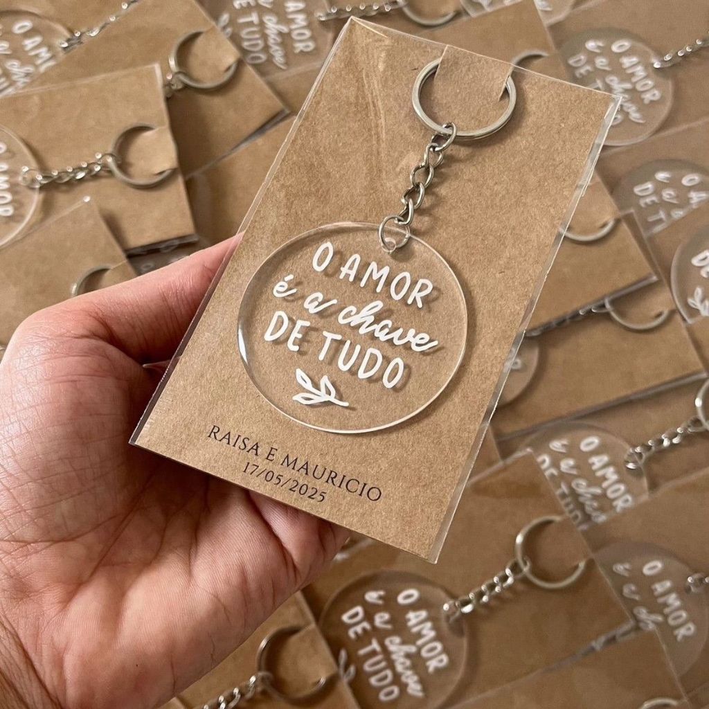 Chaveiro Acrílico “O Amor é a Chave” Personalizado + Tag | Lembrancinha Casamento, Chá Bar, Aniversário