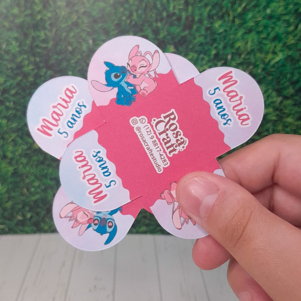 40 a 120 Forminhas de doce brigadeiro Personalizada Stitch e Angel rosa e azul - 4 pétalas - Aniversário - Docinhos