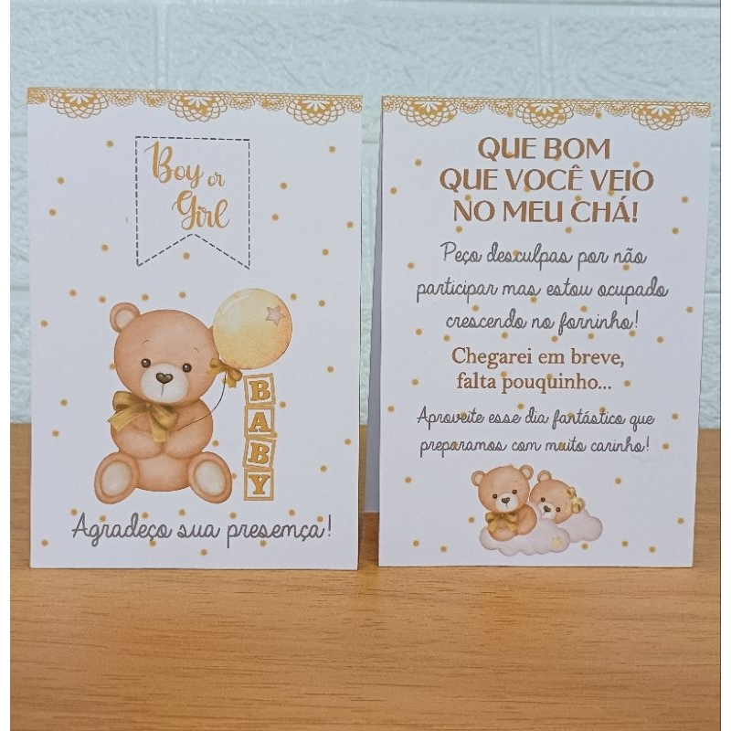 Plaquinha de agradecimento Centro de Mesa Chá Revelação Ursinho Neutro Boy or Girl