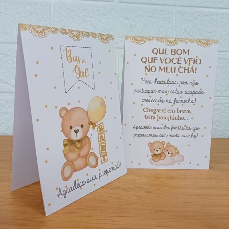 Plaquinha de agradecimento Centro de Mesa Chá Revelação Ursinho Neutro Boy or Girl em Oferta na Shopee