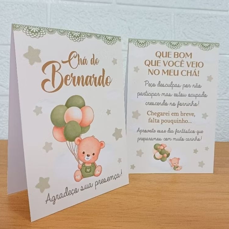 Plaquinha de agradecimento Centro de Mesa Chá Chá de Bebê Ursinho Verde e Marrom em Oferta na Shopee