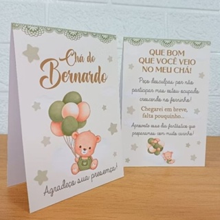 Plaquinha de agradecimento Centro de Mesa Chá Chá de Bebê Ursinho Verde e Marrom em Oferta na Shopee
