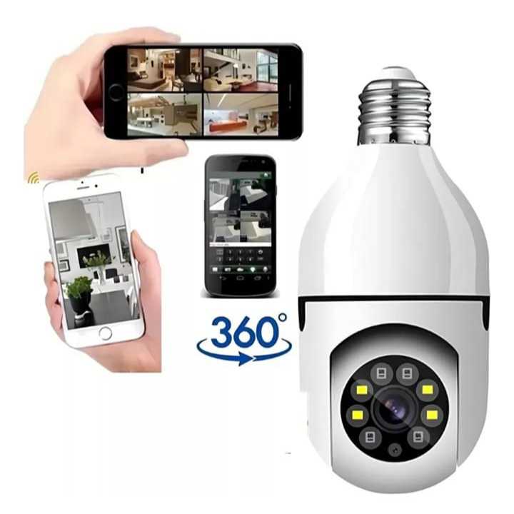 Câmera De Segurança Lâmpada Wi-fi 360° Full Hd Visão Noturna  Colorida Inteligente Com Sensor